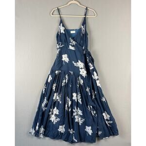 Gillia Floral Wrap Midi Dress Womens Small Blue Sleeveless Pleated Feminine